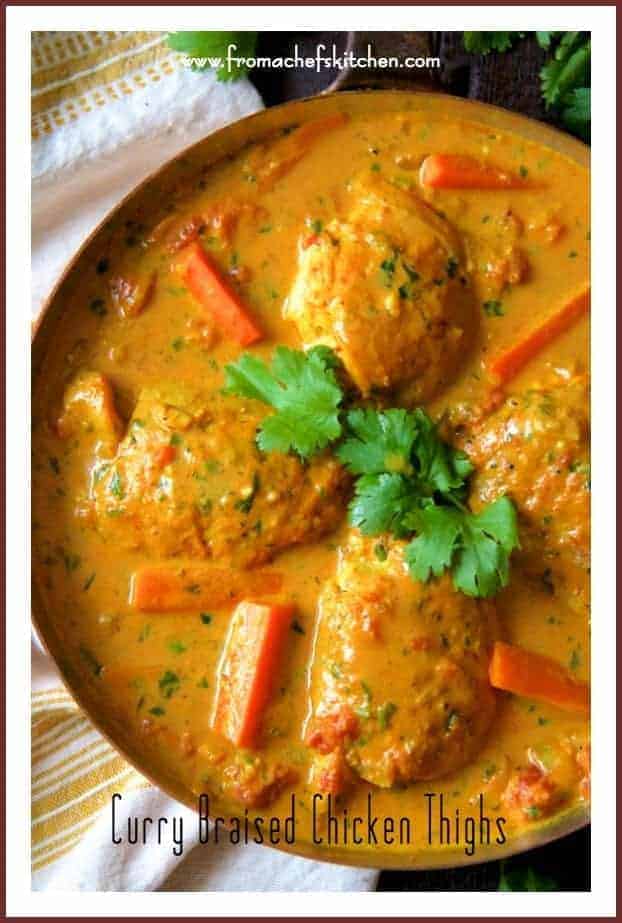 Want to spice up the night with your loved one? My Indian-inspired Curry Braised Chicken Thighs for two is sure to do it. #chicken #chickenthighs #curry #chickencurry