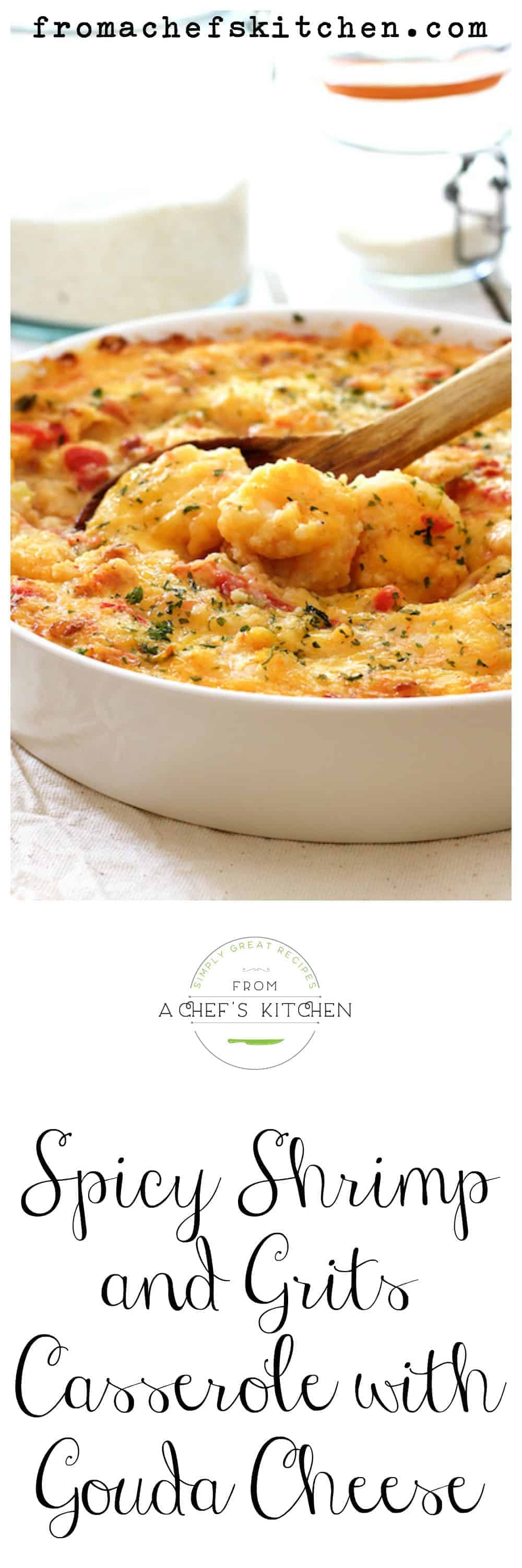 Shrimp and grits are comfort food perfection! Enjoy them together in this easy to make and make-ahead casserole!