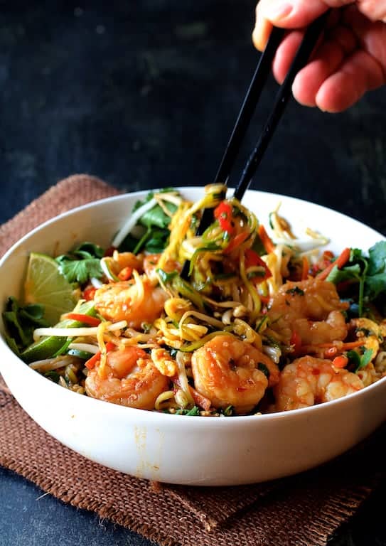 Shrimp Pad Thai with Zucchini Noodles - From A Chef's Kitchen
