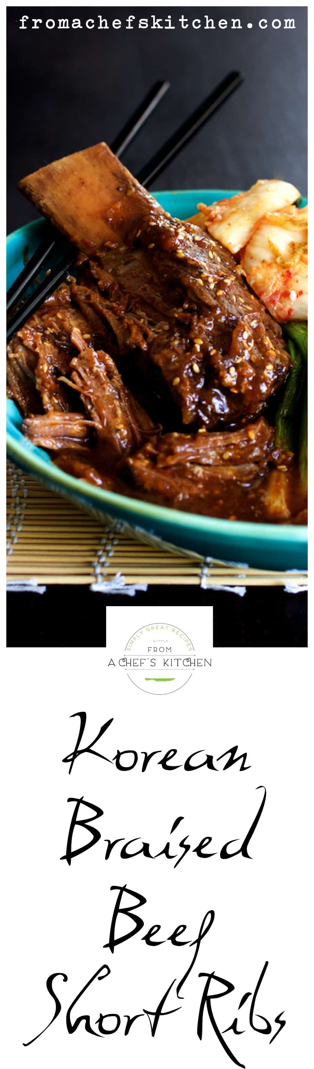 Korean Braised Beef Short Ribs are slightly spicy, slightly sweet and totally amazing! Slow-braising makes them fall-off-the-bone tender! #beef #shortribs #korean #koreanfood