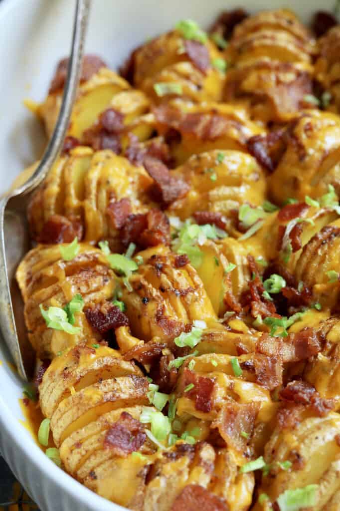 EASY Baby Hasselback Potato Bake with Cheddar and Bacon