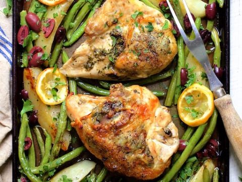 Sheet Pan Roast Chicken With Potatoes Green Beans Olives And Lemon