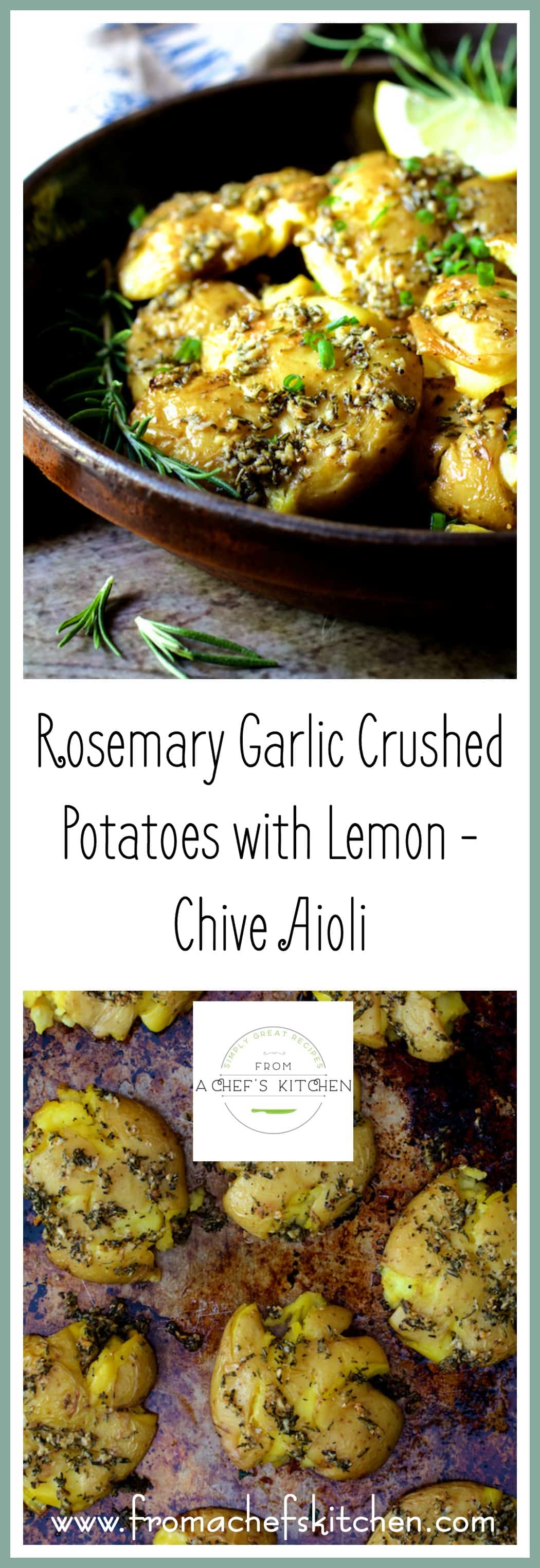 Rosemary Garlic Smashed Potato Recipe with Lemon Chive Aioli
