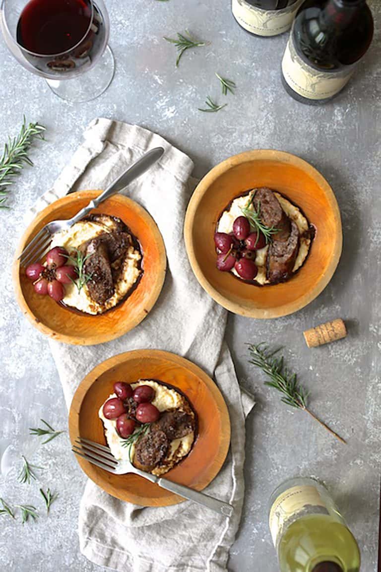 Italian Sausage and Grapes with Goat Cheese Polenta