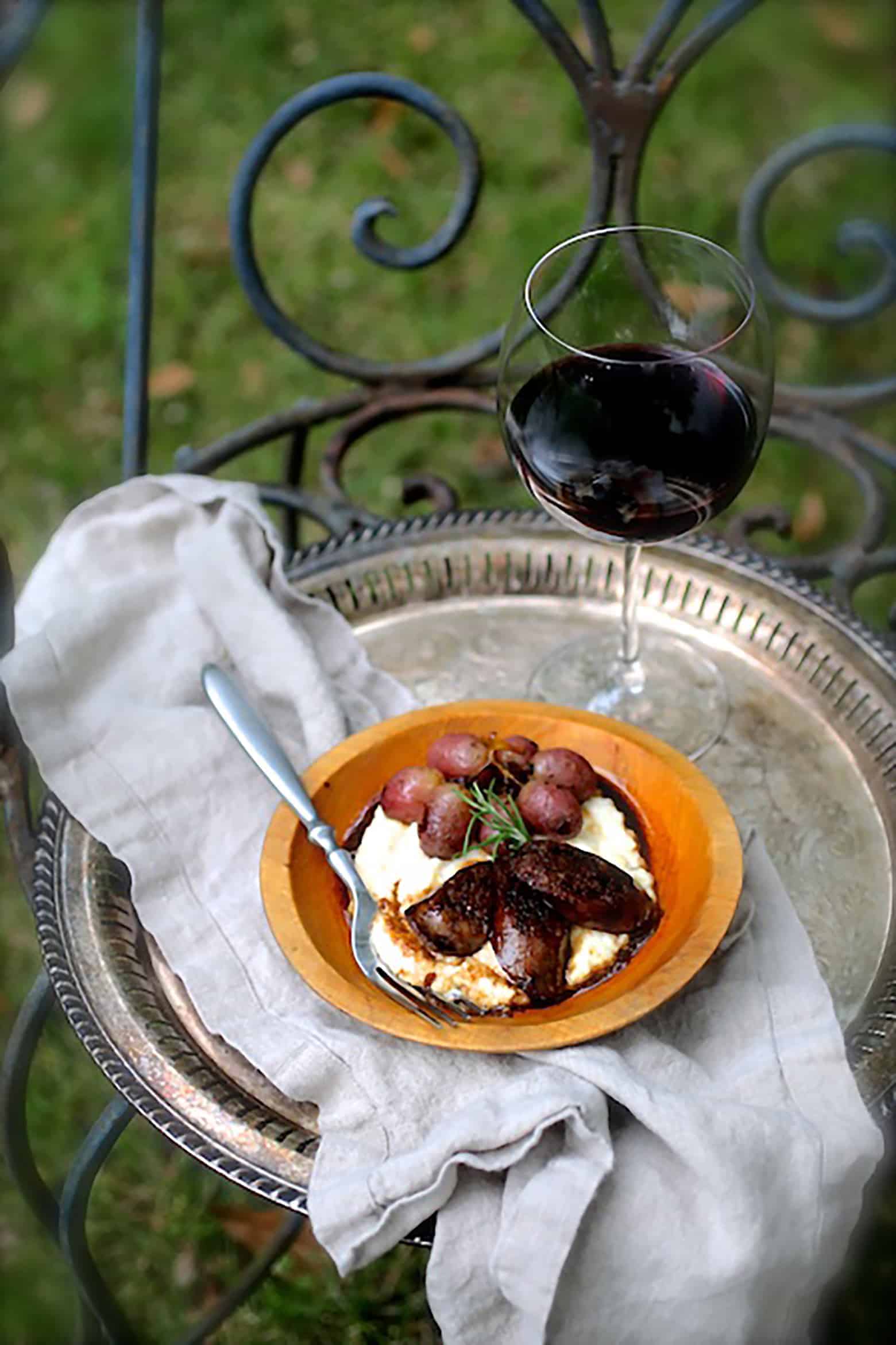 Italian Sausage and Grapes with Goat Cheese Polenta