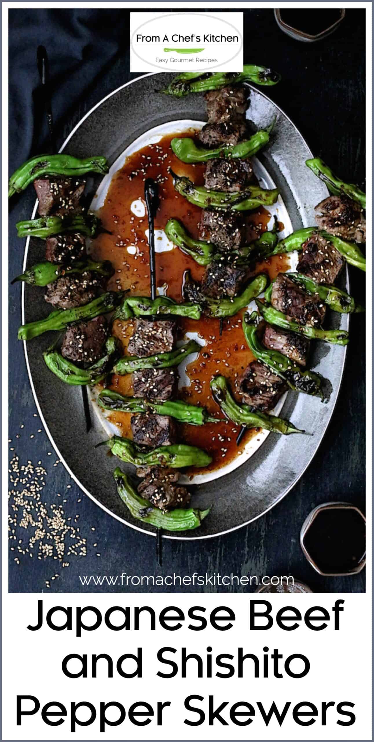 Asian Beef Skewers with Shishito Peppers - From A Chef's Kitchen