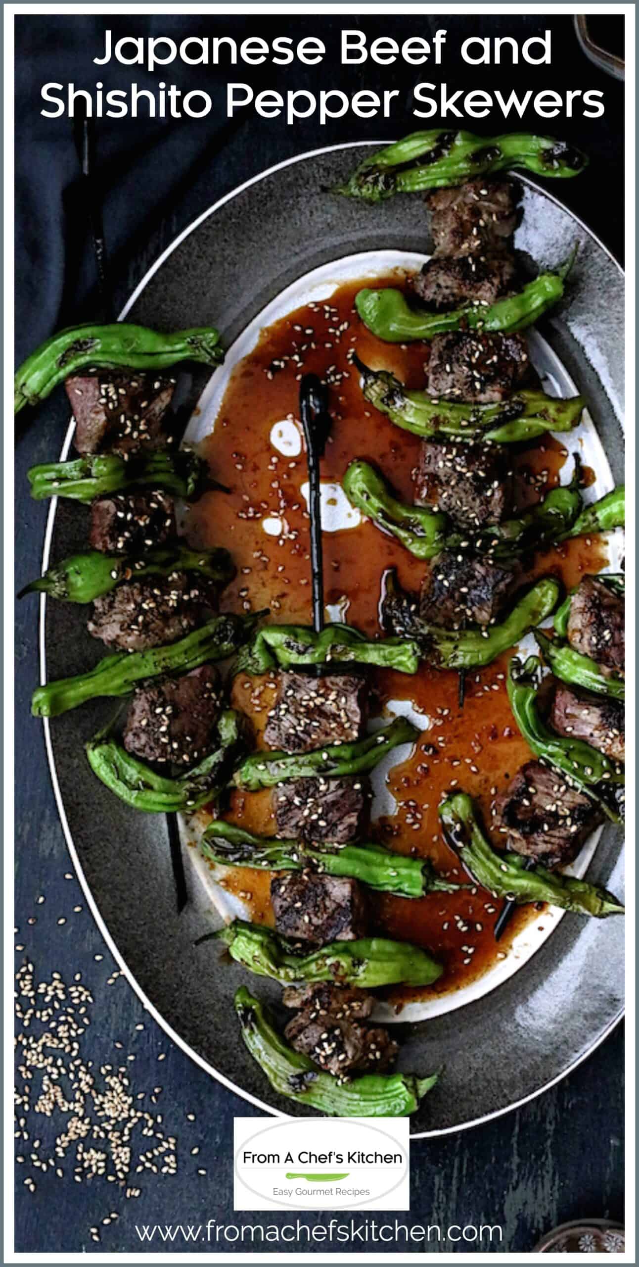 Asian Beef Skewers with Shishito Peppers - From A Chef's Kitchen
