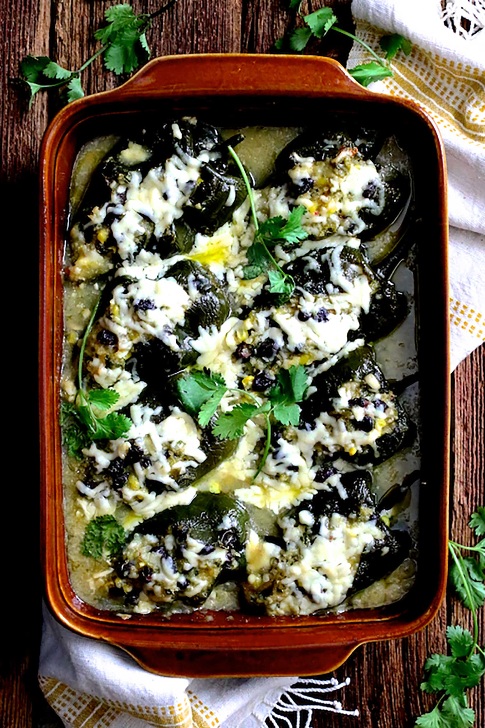 Quinoa Corn and Black Bean Stuffed Poblano Peppers