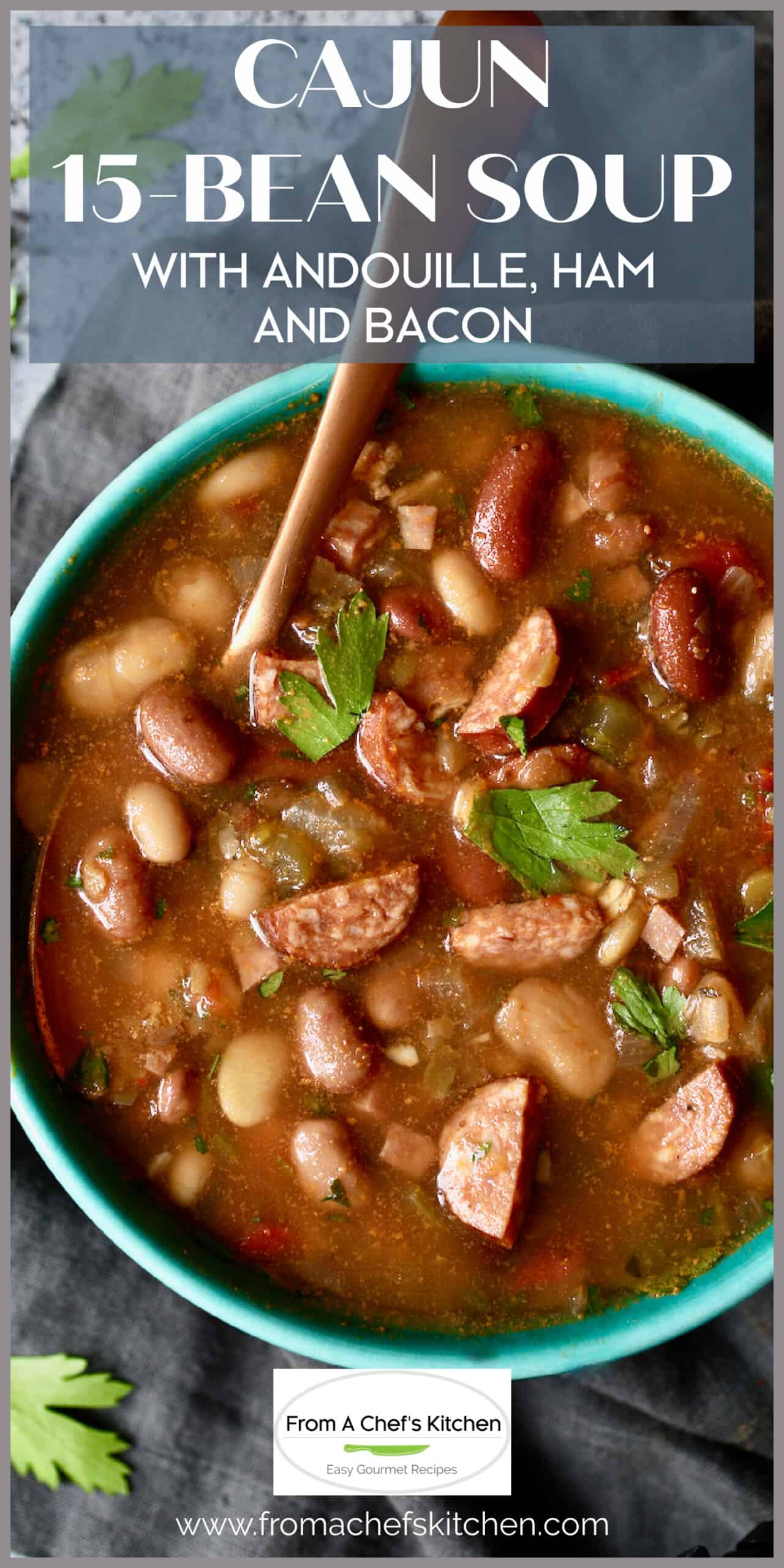 Slow Cooker 15 Bean Soup Recipe with Andouille Ham and Bacon