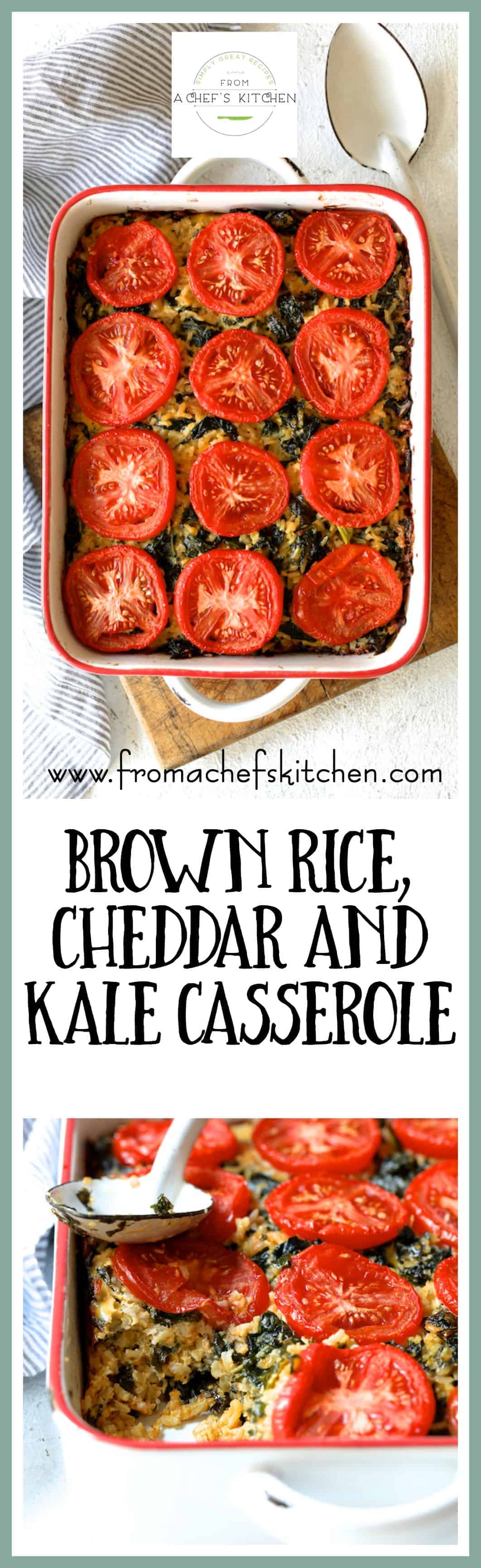 Brown Rice Cheddar and Kale Casserole is perfect meatless comfort food that's also super versatile! Vary the grains and vary the greens! #brownrice #cheddar #kale #casserole #vegetarian