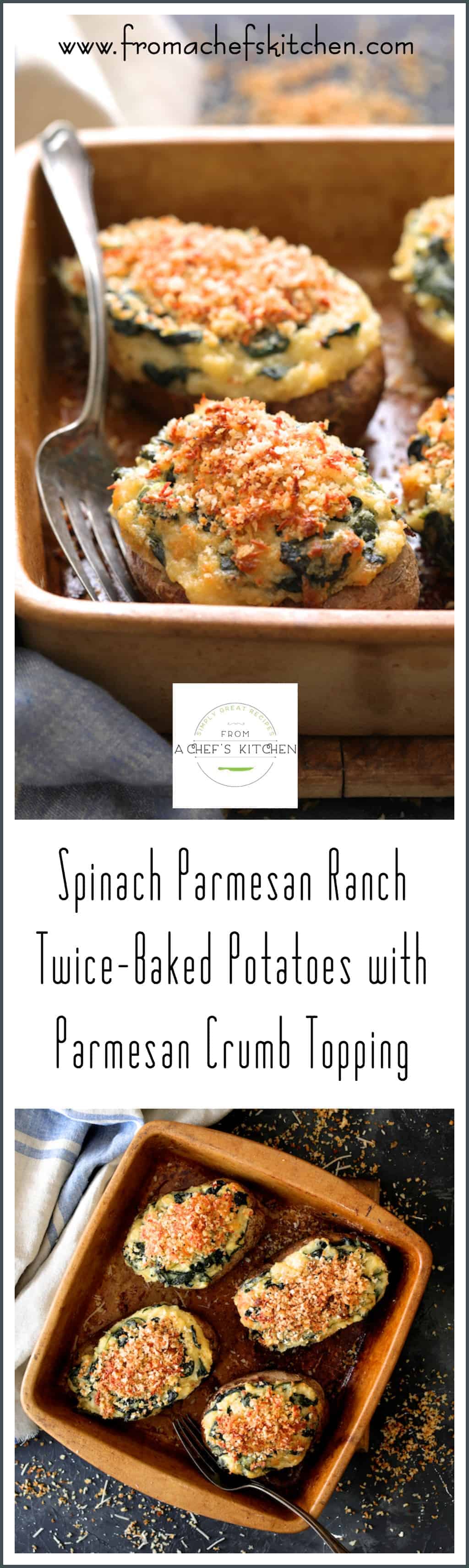 Spinach Parmesan Ranch Twice Baked Potatoes with Parmesan Crumb Topping are pillows of potato perfection!