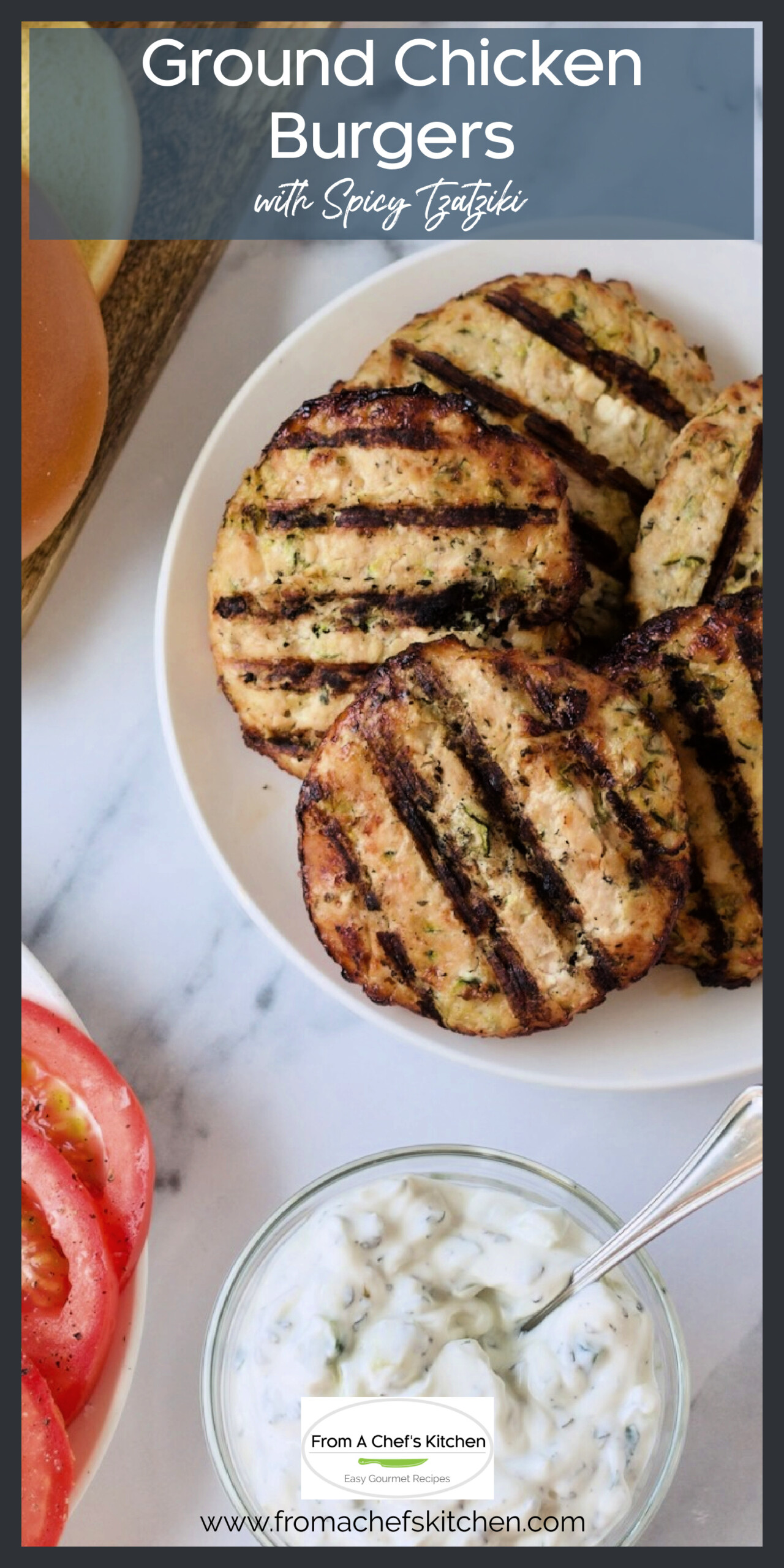 Ground Chicken Burgers with Spicy Tzatziki