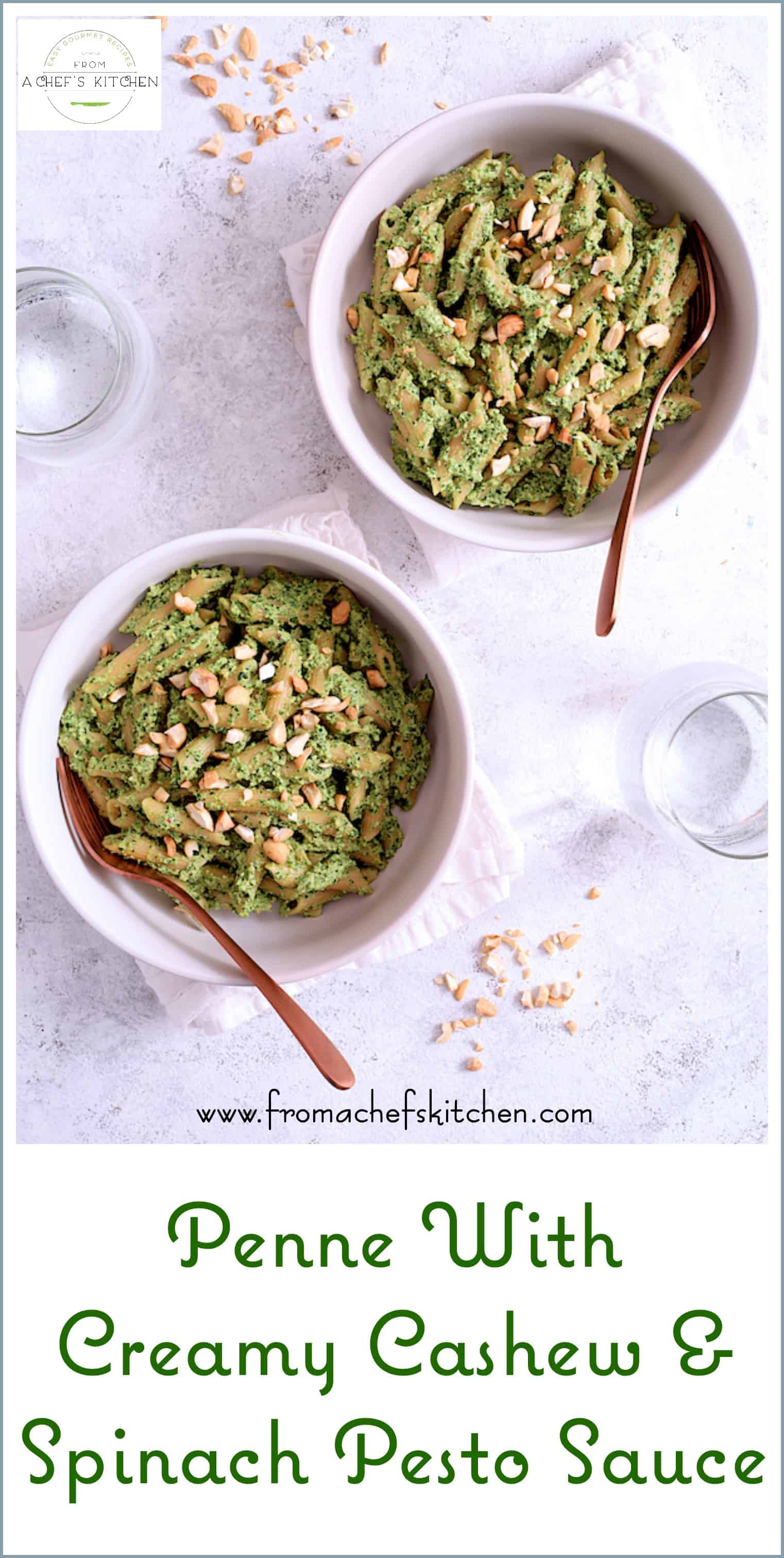 #sponsored #ad - Penne with Creamy Cashew and Spinach Pesto sauce is an easy, delicious, nutritious plant-based meal that's perfect for a weeknight yet elegant enough for guests! #EatModern #Noodz #ModernTableMeals