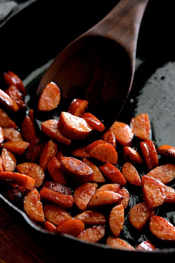 Spicy Sauteed Kale with Andouille Sausage From A Chef's Kitchen