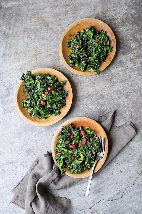 Spicy Sauteed Kale with Andouille Sausage From A Chef's Kitchen