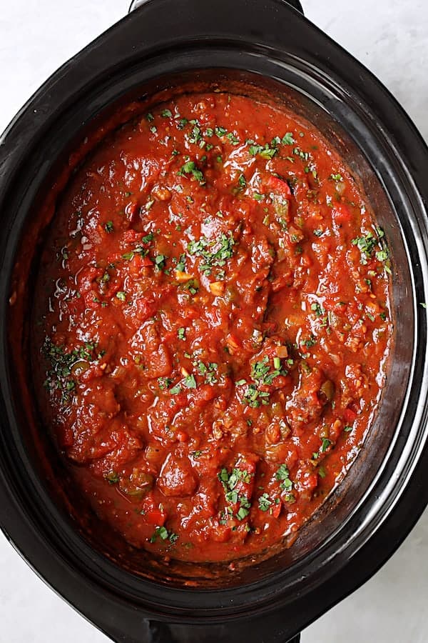 SlowCooker Spicy Sausage and Pepper Ragu