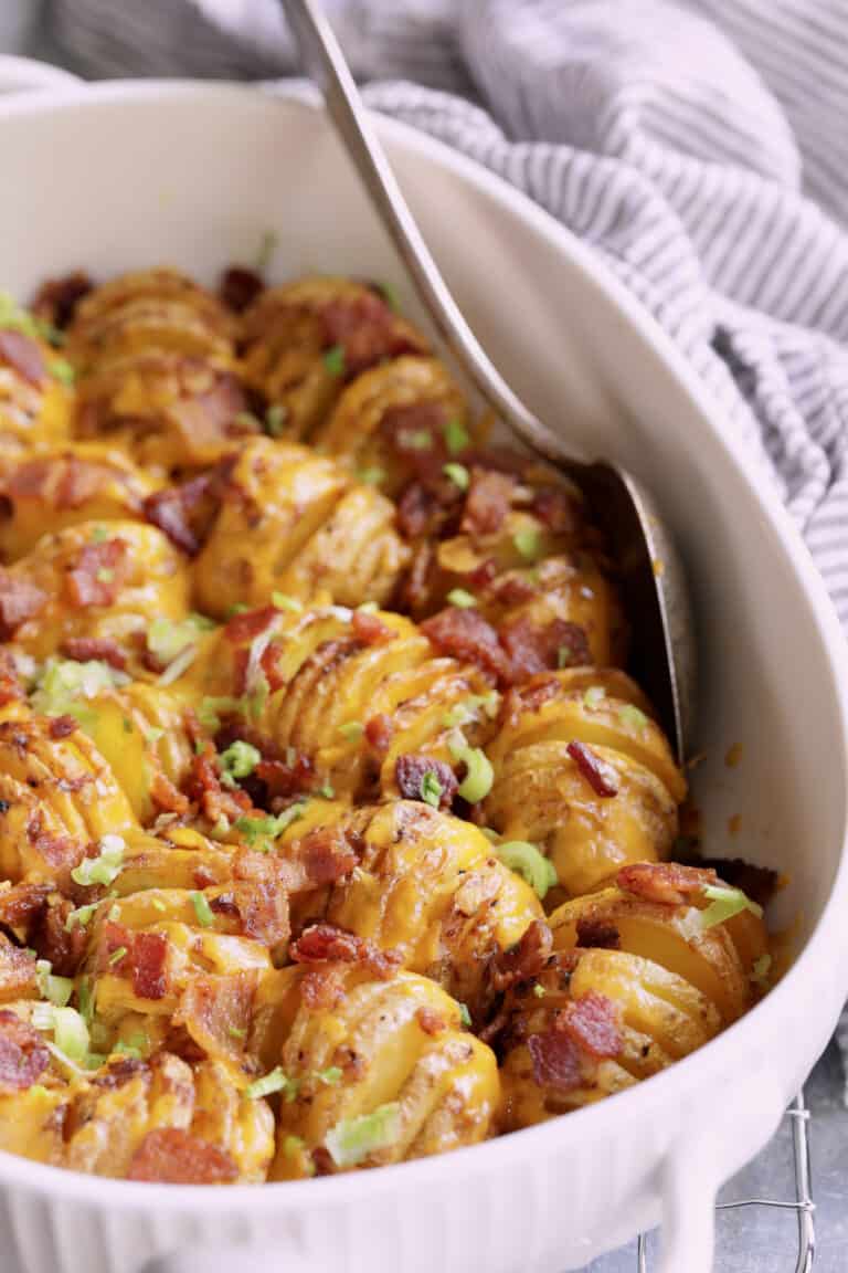 EASY Baby Hasselback Potato Bake with Cheddar and Bacon