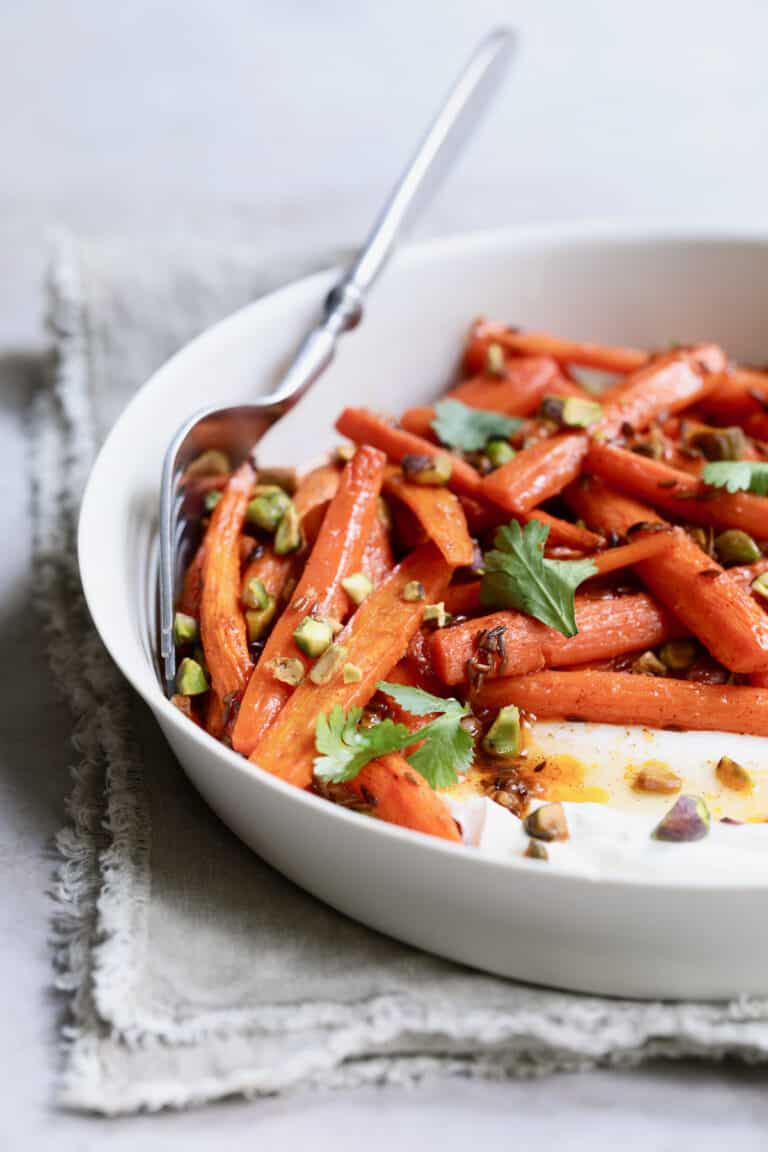 Spiced Roasted Carrots with Pistachios and Labneh