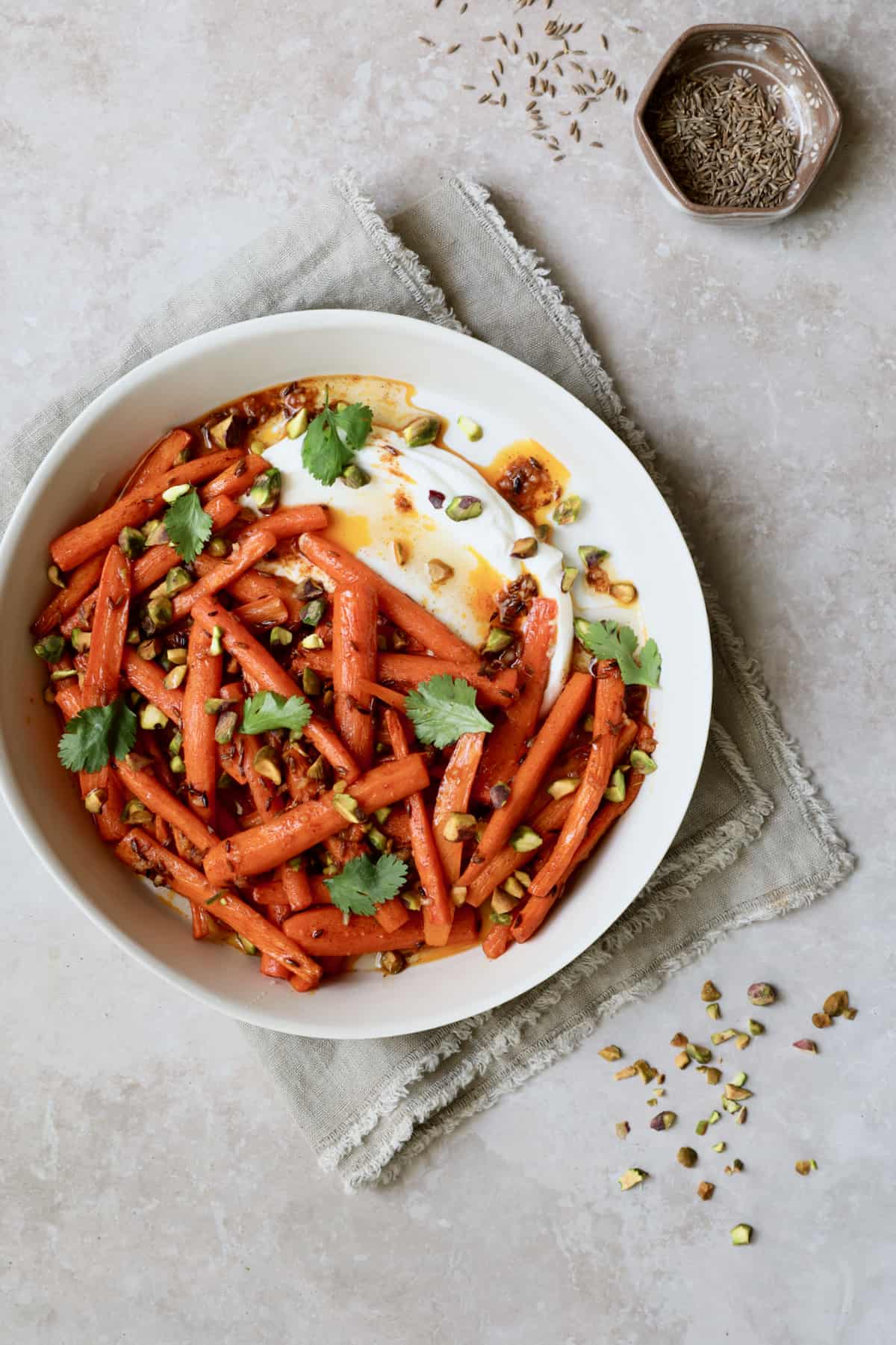 Spiced Roasted Carrots with Pistachios and Labneh