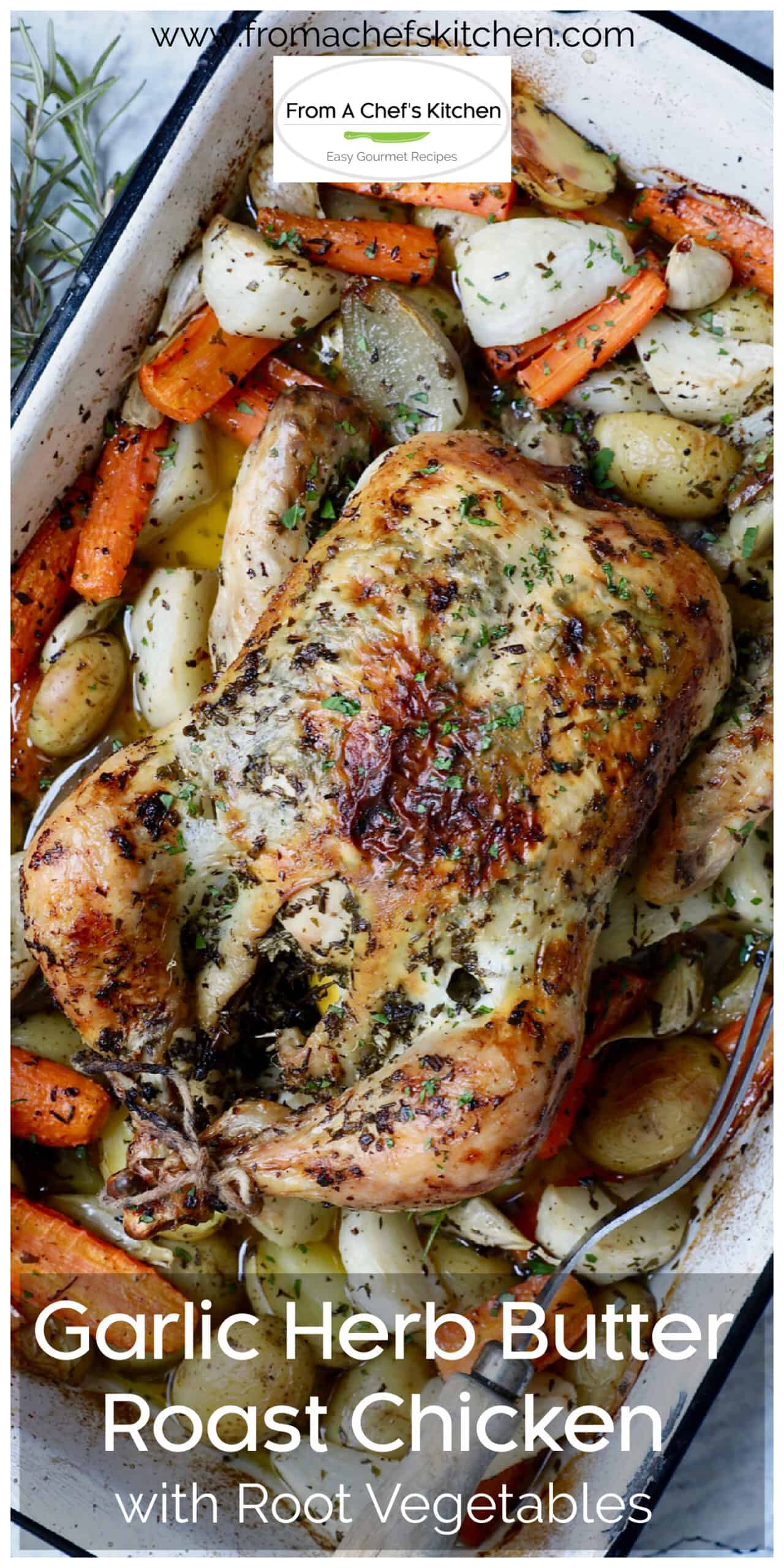 Garlic Herb Butter Roast Chicken Recipe with Root Vegetables