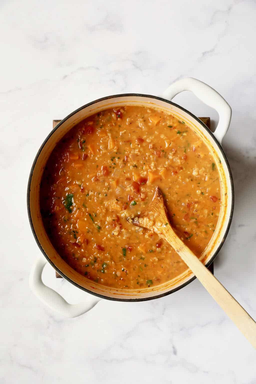 Thai Red Curry Lentil Soup Recipe with Sweet Potatoes