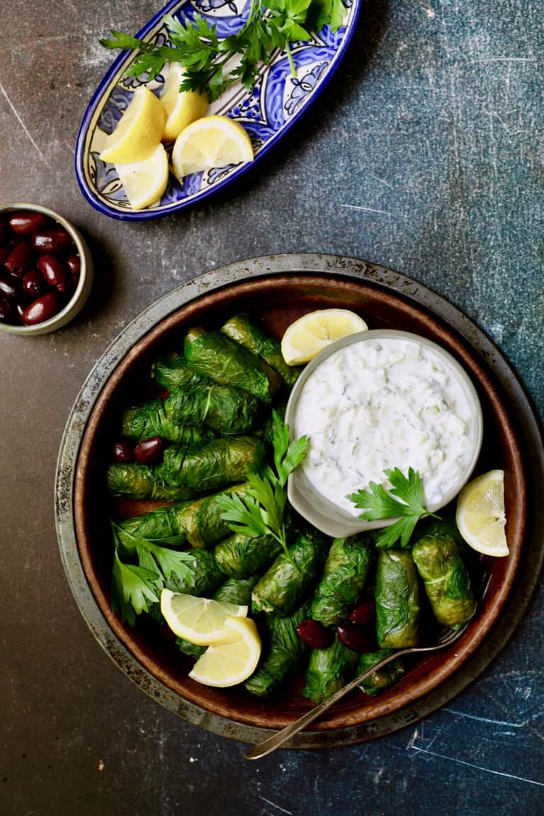 Vegetarian Dolma Recipe for Swiss Chard Leaves with Tzatziki