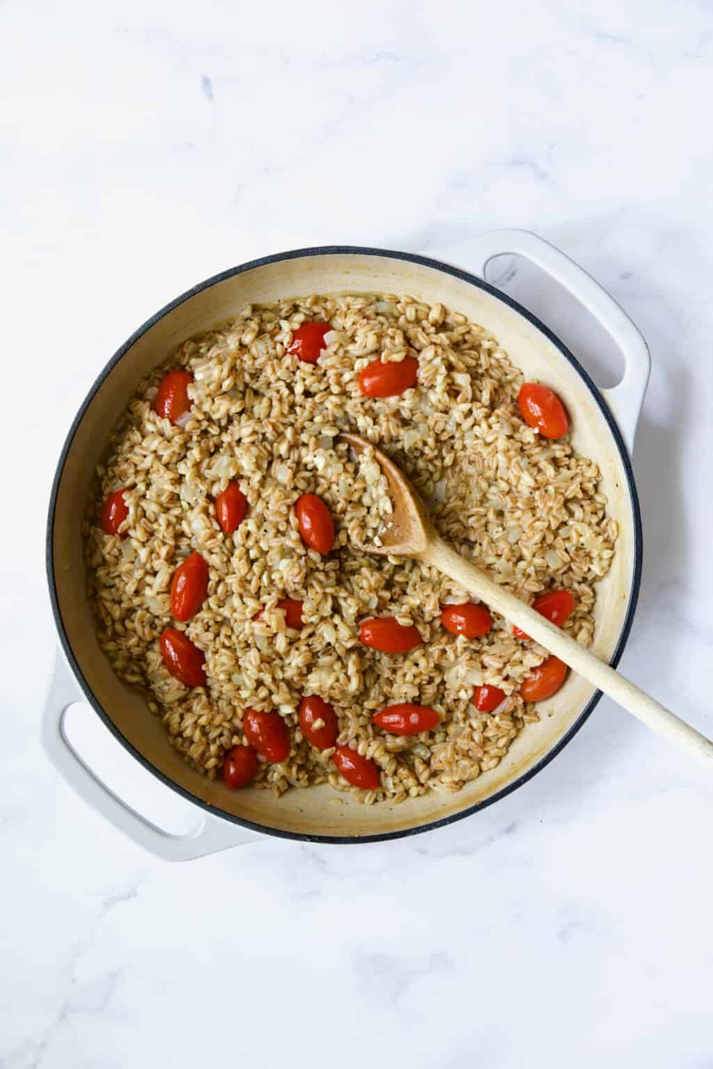 Tomato Farro Risotto Recipe with Basil and Parmesan