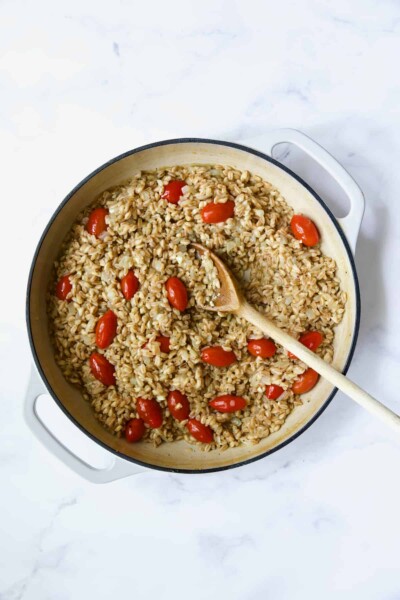 Tomato Farro Risotto Recipe with Basil and Parmesan