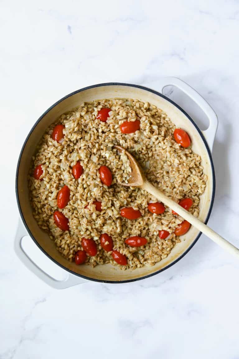 Tomato Farro Risotto Recipe with Basil and Parmesan