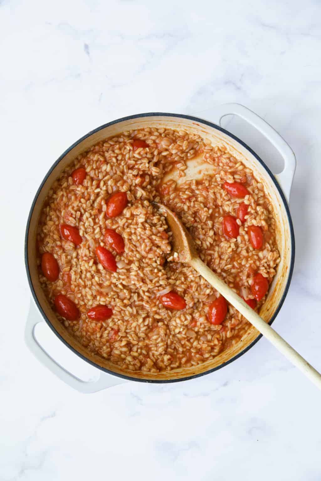 Tomato Farro Risotto Recipe with Basil and Parmesan