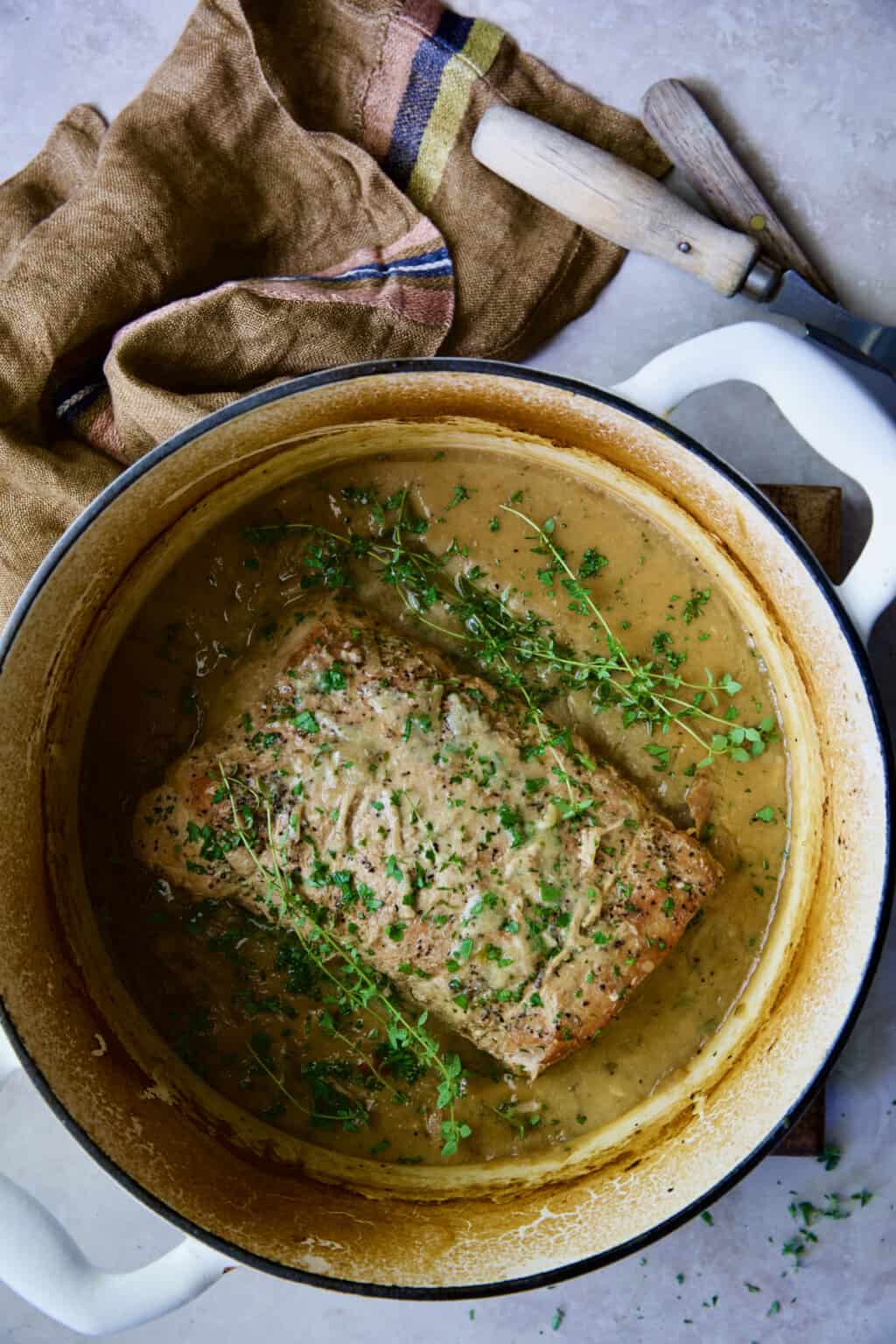 Braised Pork Loin Roast Recipe in Dijon Mustard Sauce
