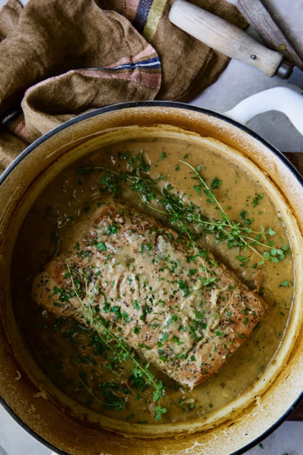 Braised Pork Loin Roast Recipe in Dijon Mustard Sauce