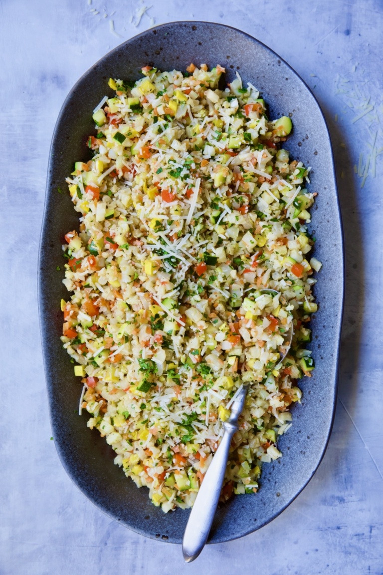 Roasted Riced Vegetable Recipe with Garlic and Parmesan