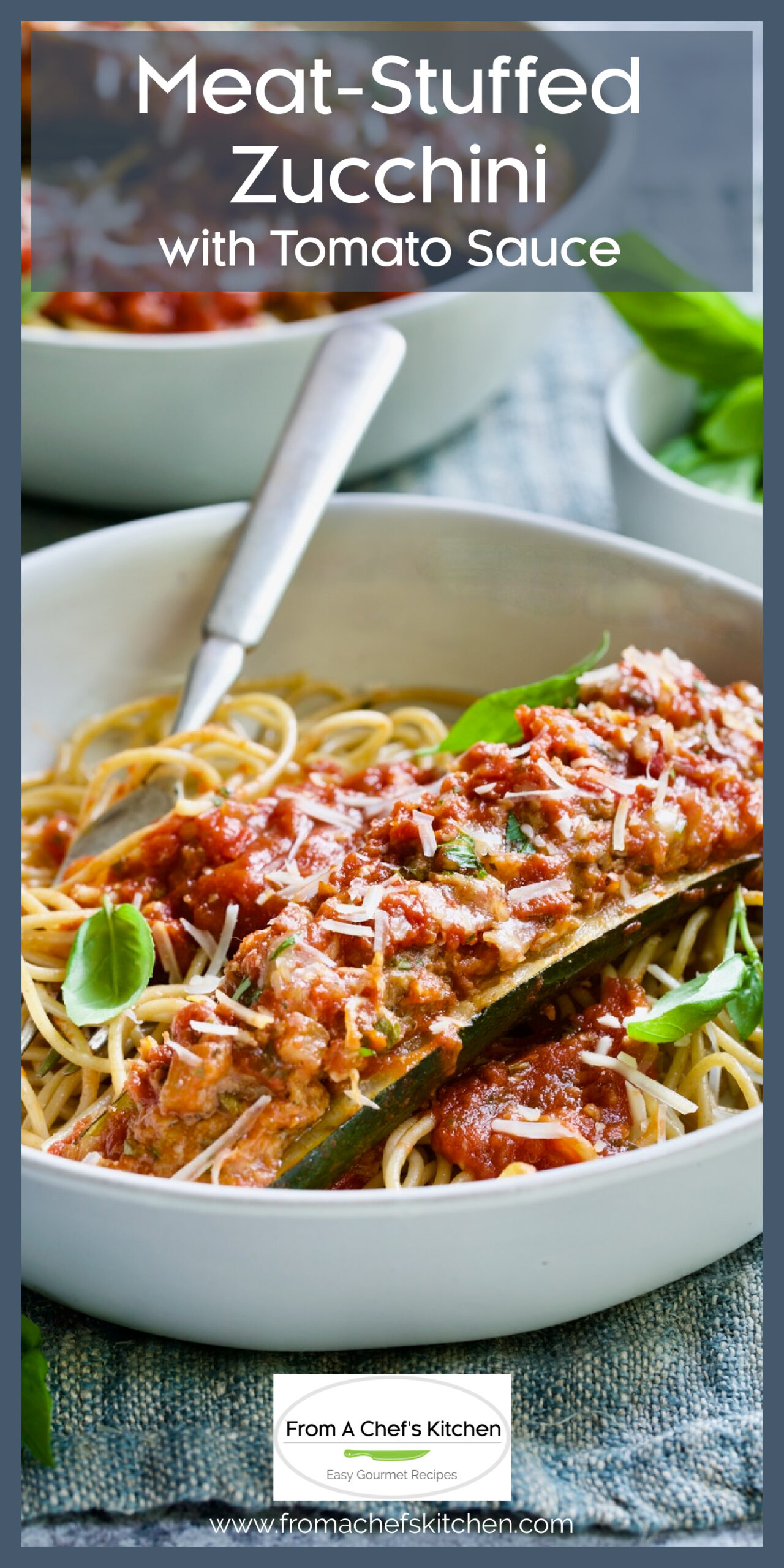Beef Stuffed Zucchini with Tomato Sauce From A Chef's Kitchen