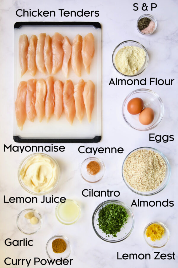 Almond Chicken Tenders Recipe with Lemon Curry Mayonnaise