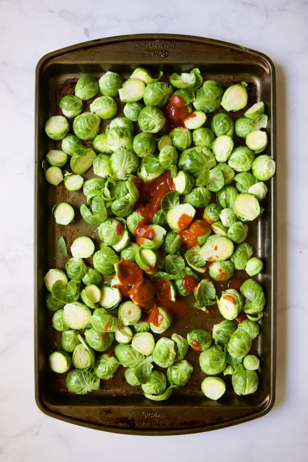 Sriracha Sweet Chili Brussels Sprouts From A Chef's Kitchen