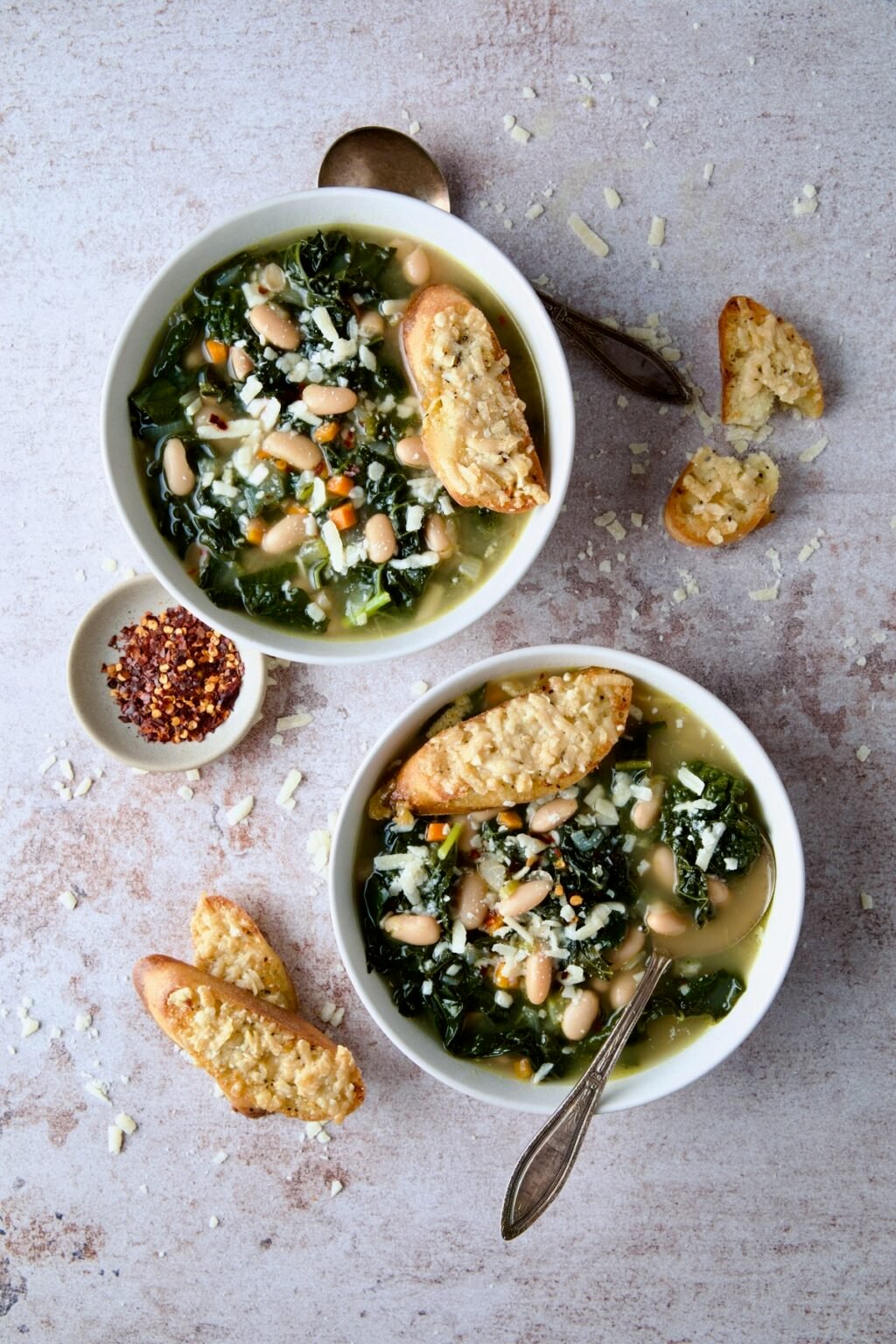 White Bean Kale Soup with Parmesan Toast