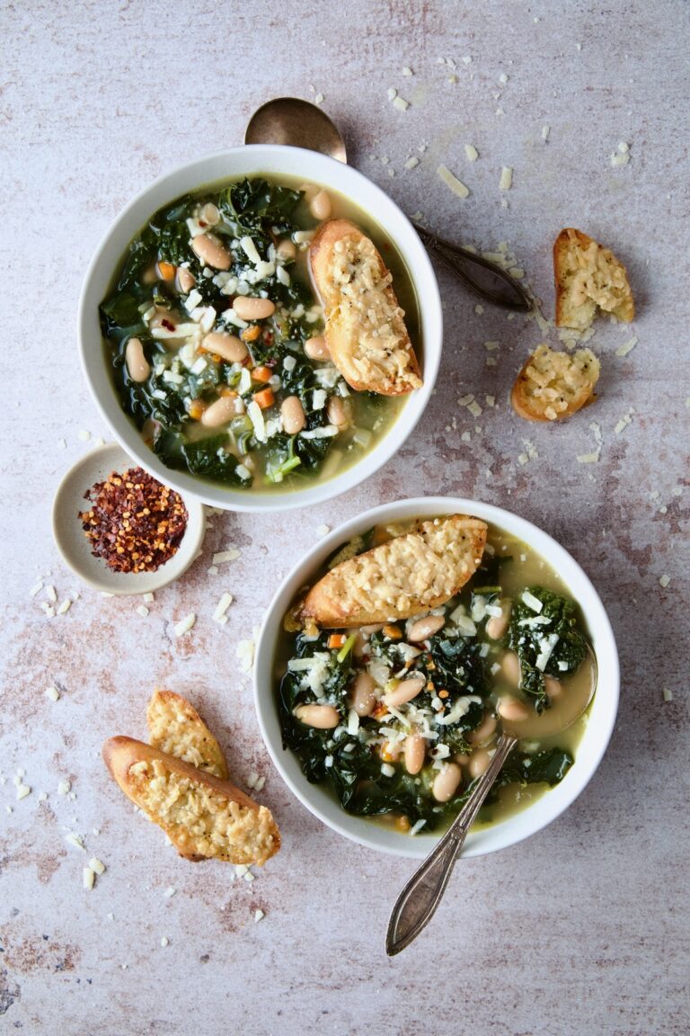 White Bean Kale Soup with Parmesan Toast