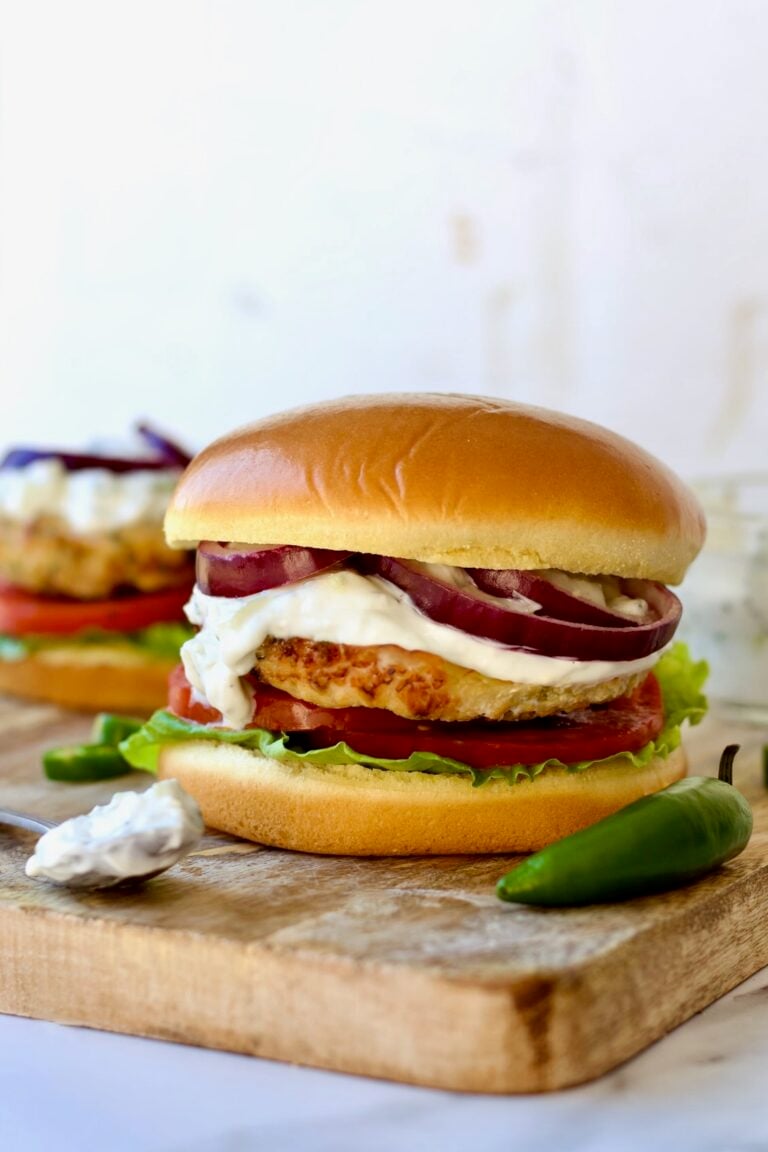 Ground Chicken Burgers with Spicy Tzatziki
