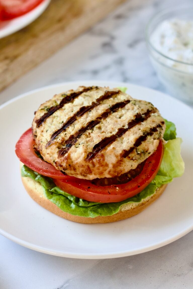 Ground Chicken Burgers with Spicy Tzatziki