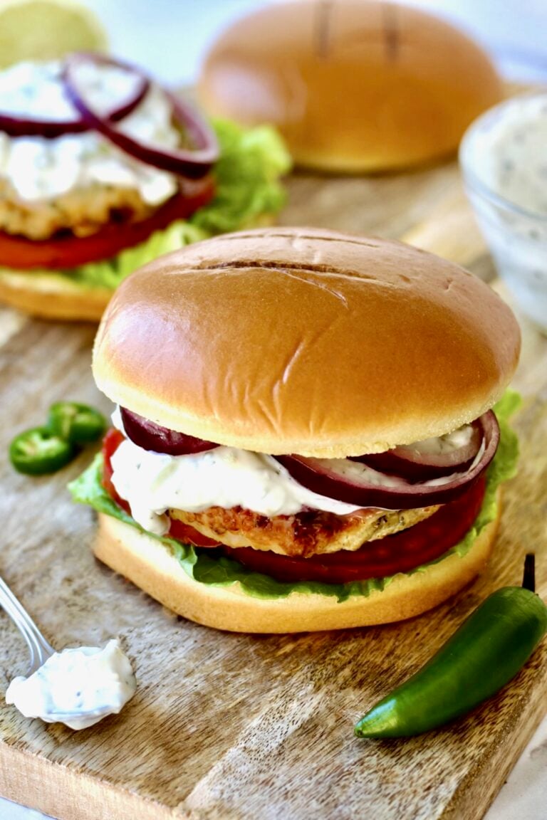 Ground Chicken Burgers with Spicy Tzatziki