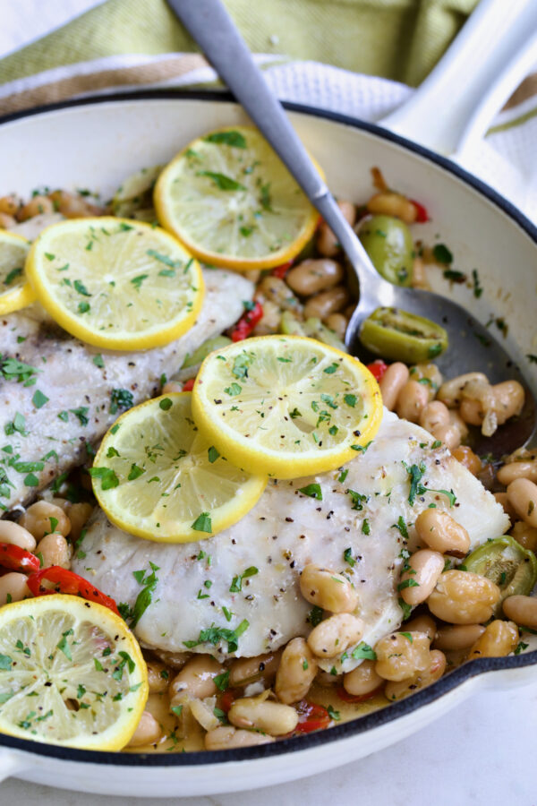 Mediterranean Fish Recipe and White Bean Skillet