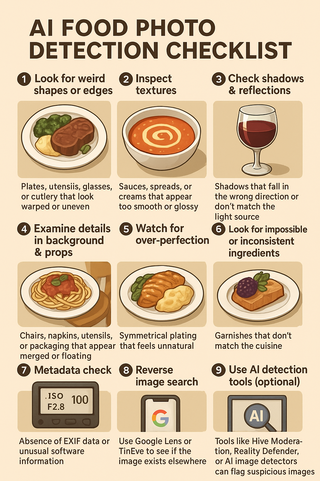 AI Food Photo Detection Checklist Graphic