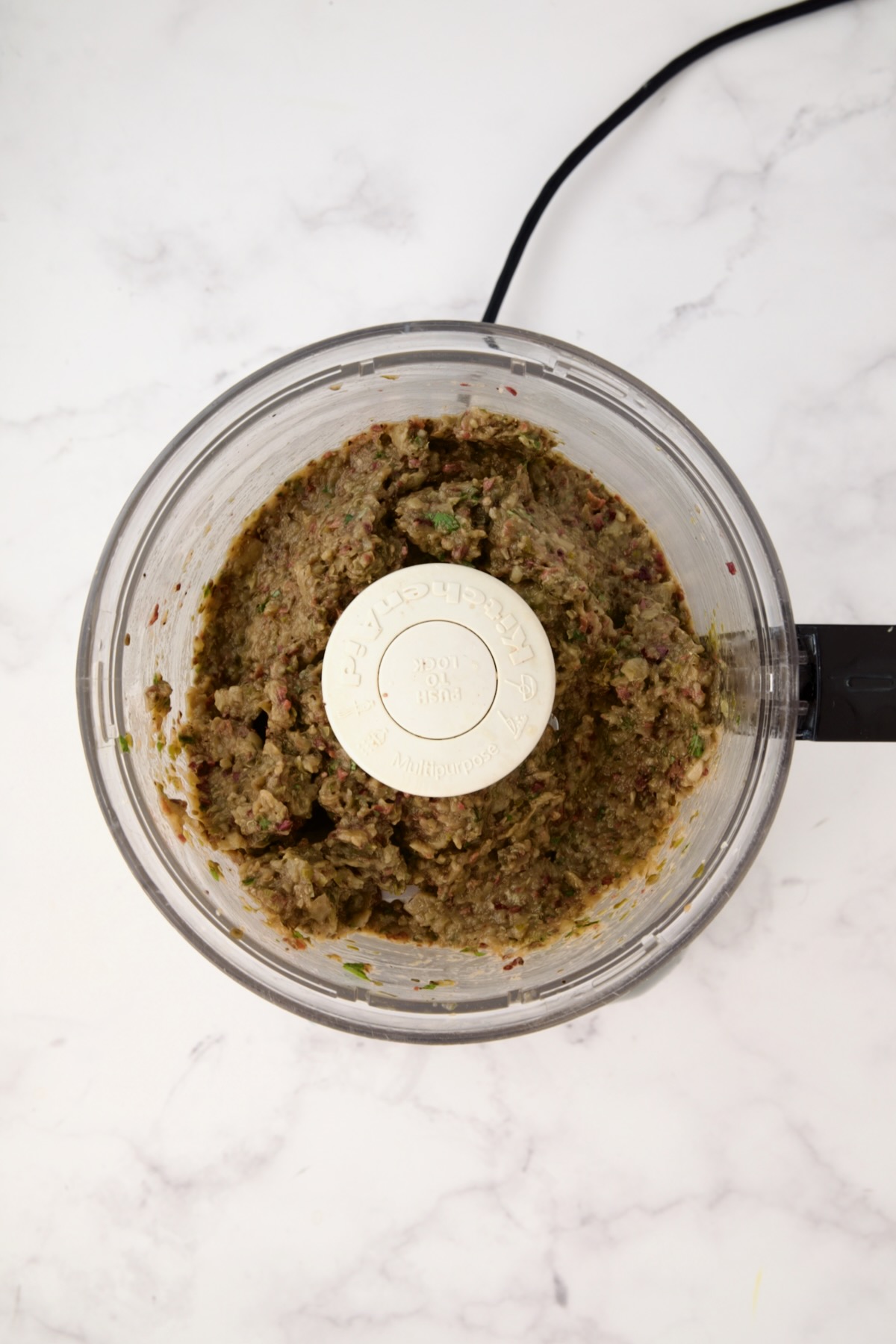 Eggplant Caviar in food processor after being pureed.