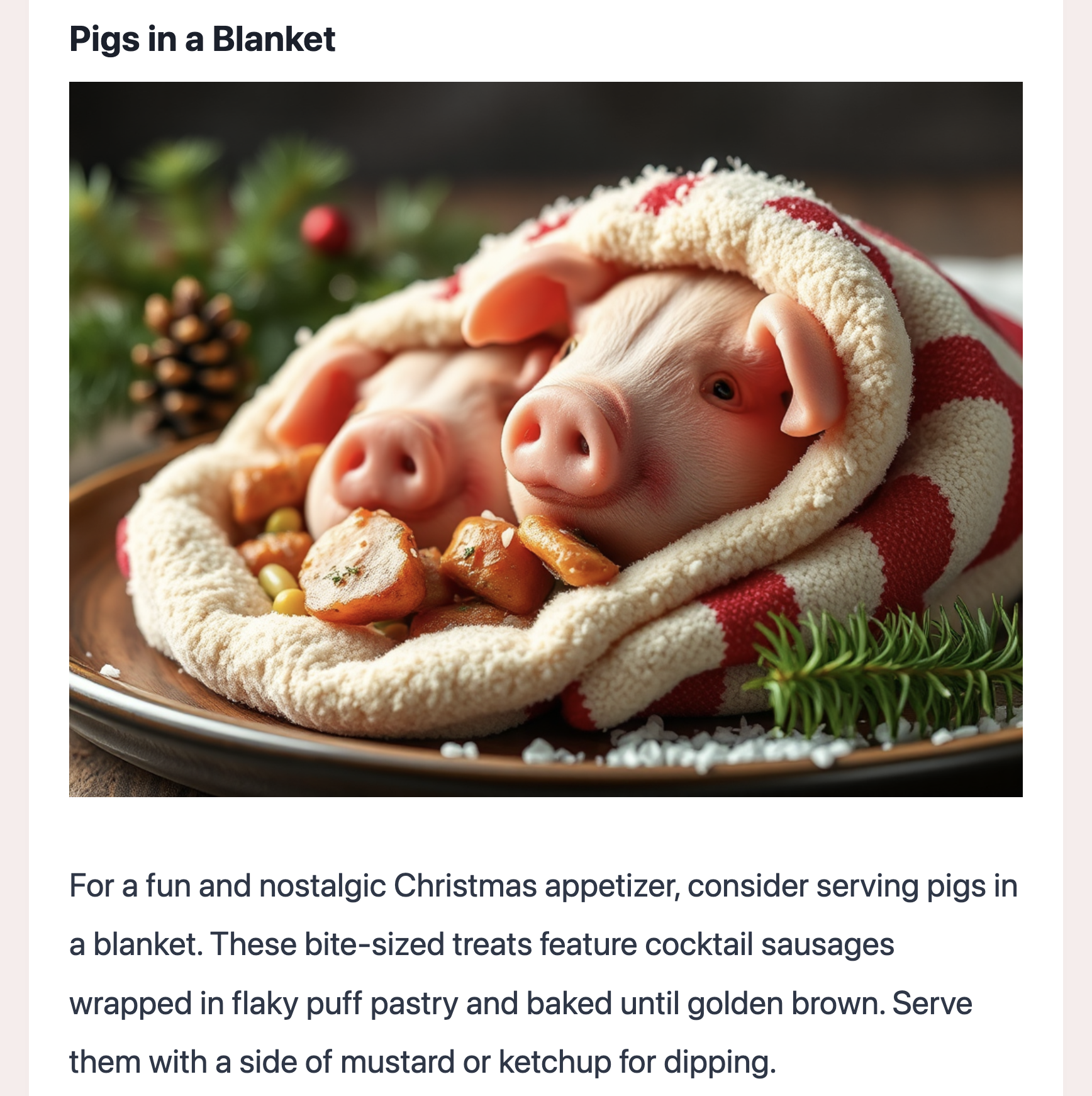 Pigs in a Blanket AI image.