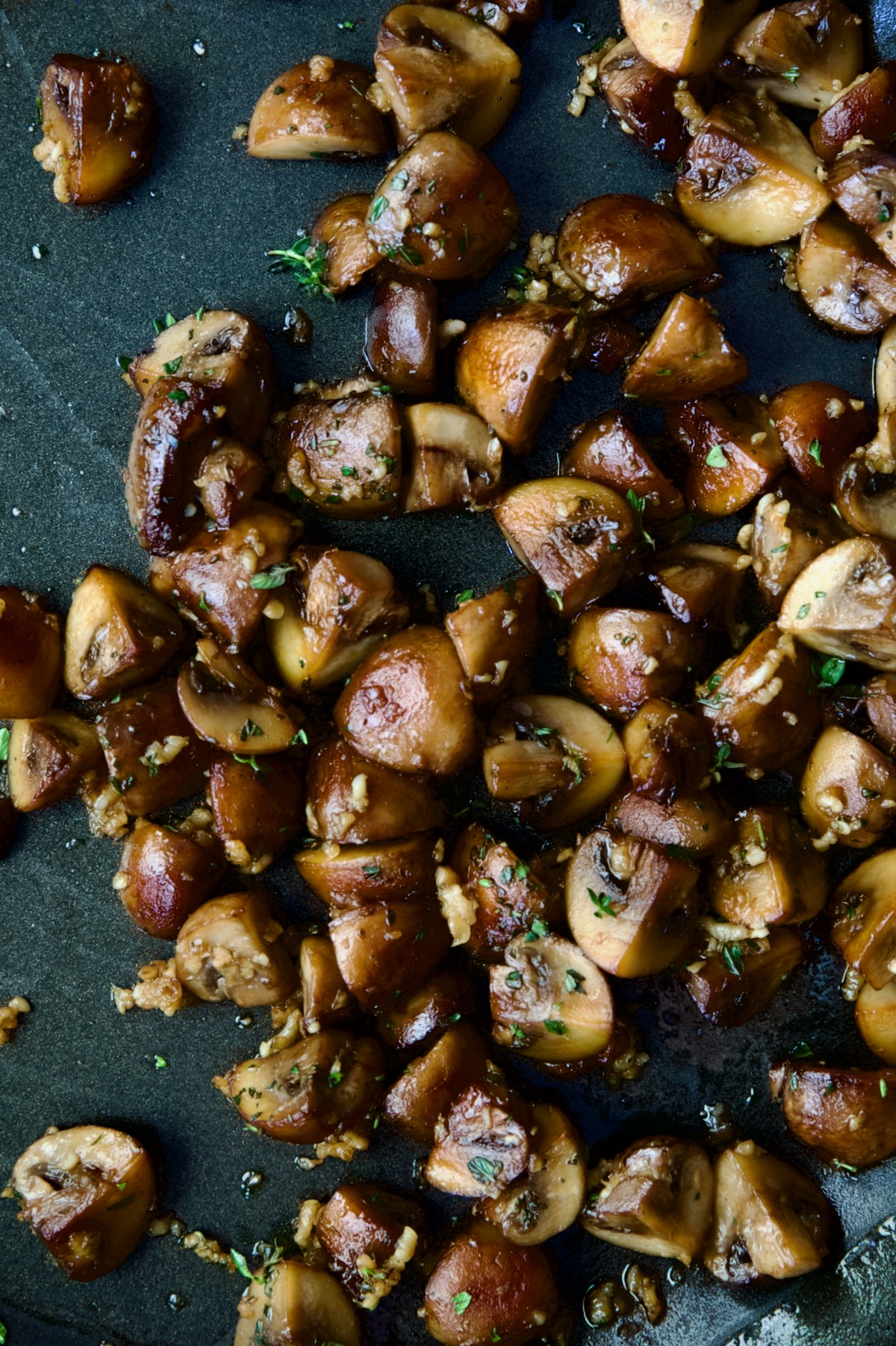 Garlic Butter Mushrooms in nonstick skillet.
