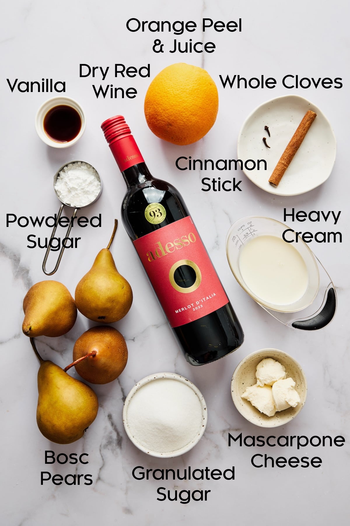 Ingredients for Red Wine Poached Pears.