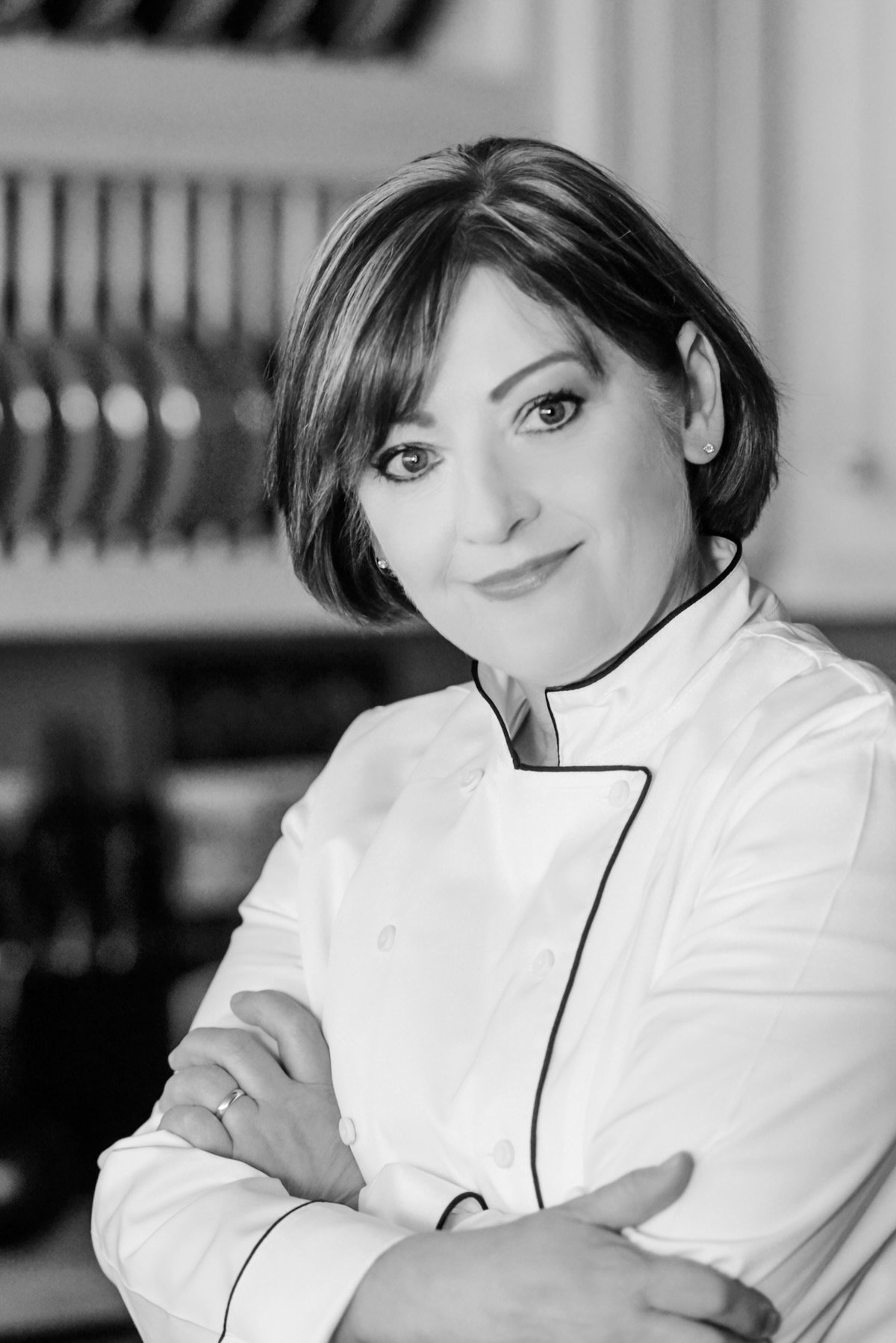 Carol Borchardt in a chef jacket.