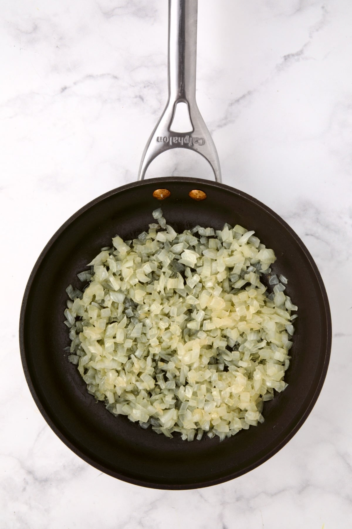 Cooked onions in nonstick saute pan.