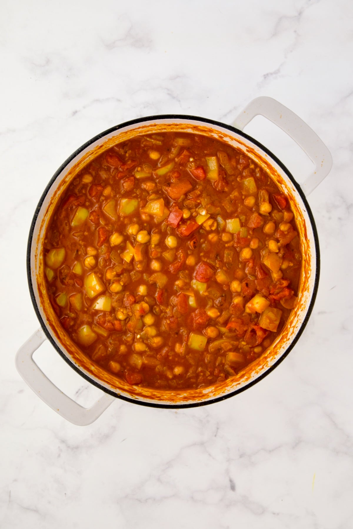 Stew before eggplant and zucchini are added back in.